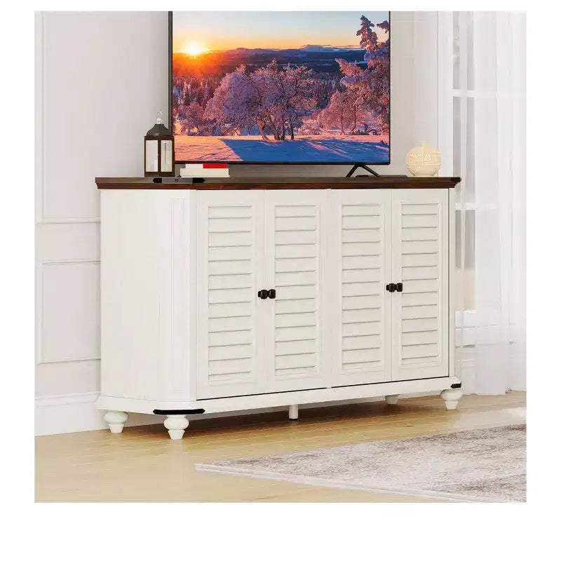 Farmhouse TV Stand for 60 Inch TV, Entertainment Center with Adjustable Shelves & Power Outlets,Buffet Sideboard Cabinet for Living Room