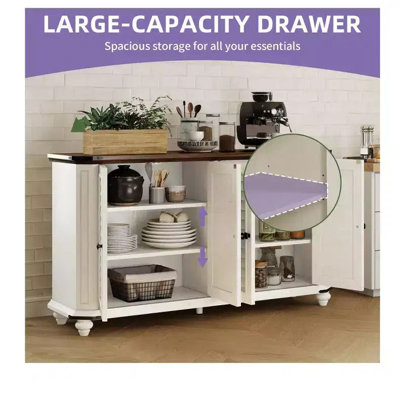 Meuble TV de ferme pour téléviseur de 60 pouces, meuble de divertissement avec étagères réglables et prises de courant, buffet pour salon