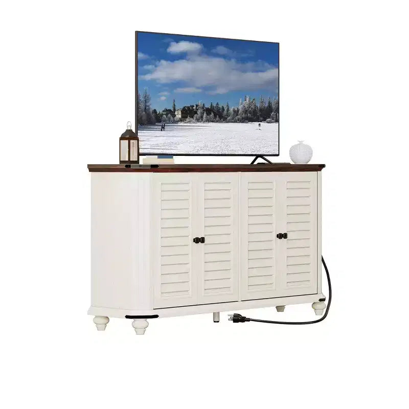 Meuble TV de ferme pour téléviseur de 60 pouces, meuble de divertissement avec étagères réglables et prises de courant, buffet pour salon