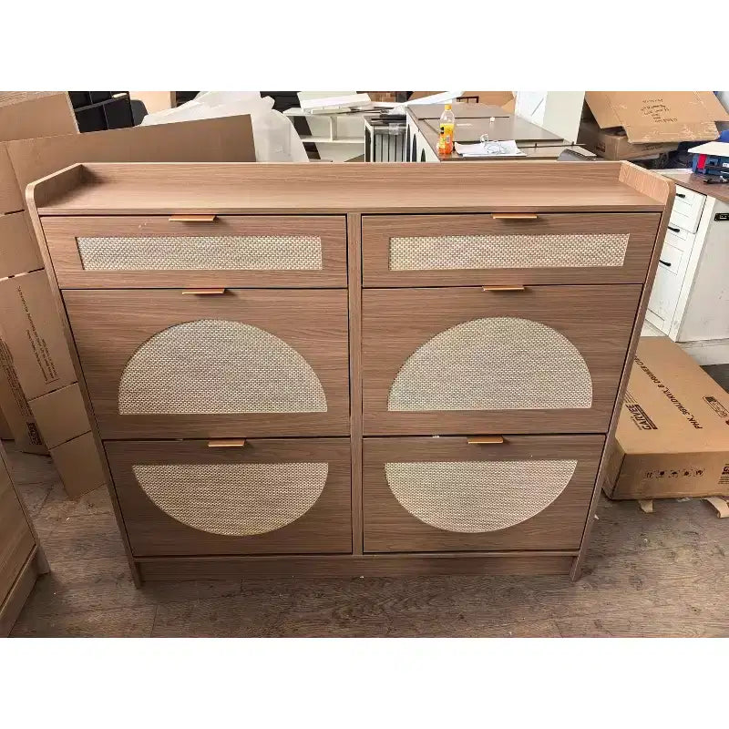 Meuble à chaussures en rotin avec 4 tiroirs basculants et 2 tiroirs, organiseur autonome pour entrée de porte d'entrée, meuble de rangement étroit et dissimulé