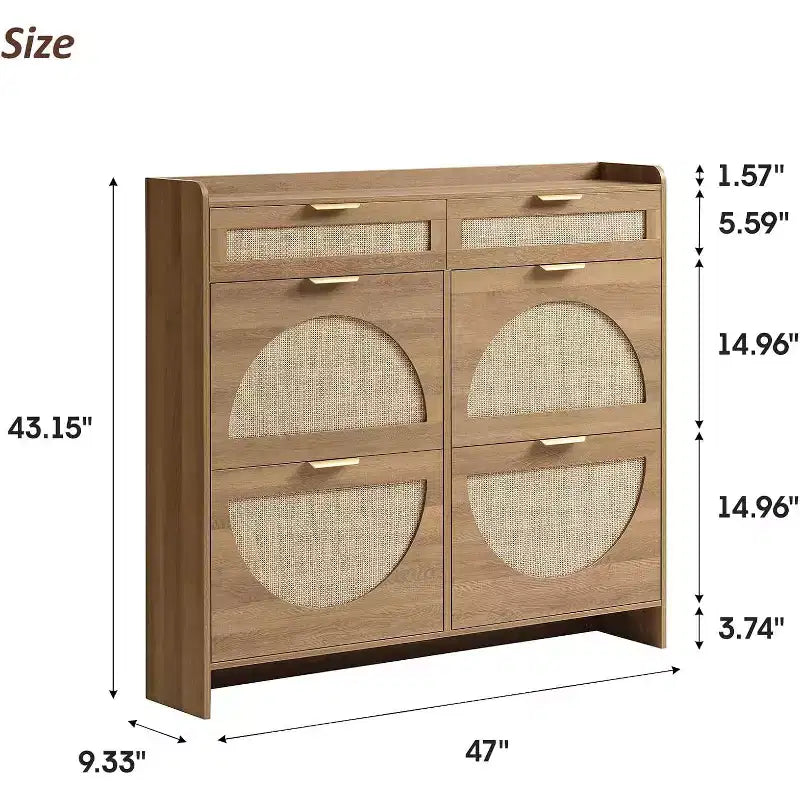 Meuble à chaussures en rotin avec 4 tiroirs basculants et 2 tiroirs, organiseur autonome pour entrée de porte d'entrée, meuble de rangement étroit et dissimulé