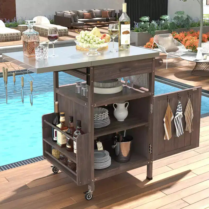 Chariot de grillades avec rangement, îlot de cuisine extérieur pour patio, table de grillades avec roulettes verrouillables et abattant, chariot de barbecue, support de table mobile pour four à pizza