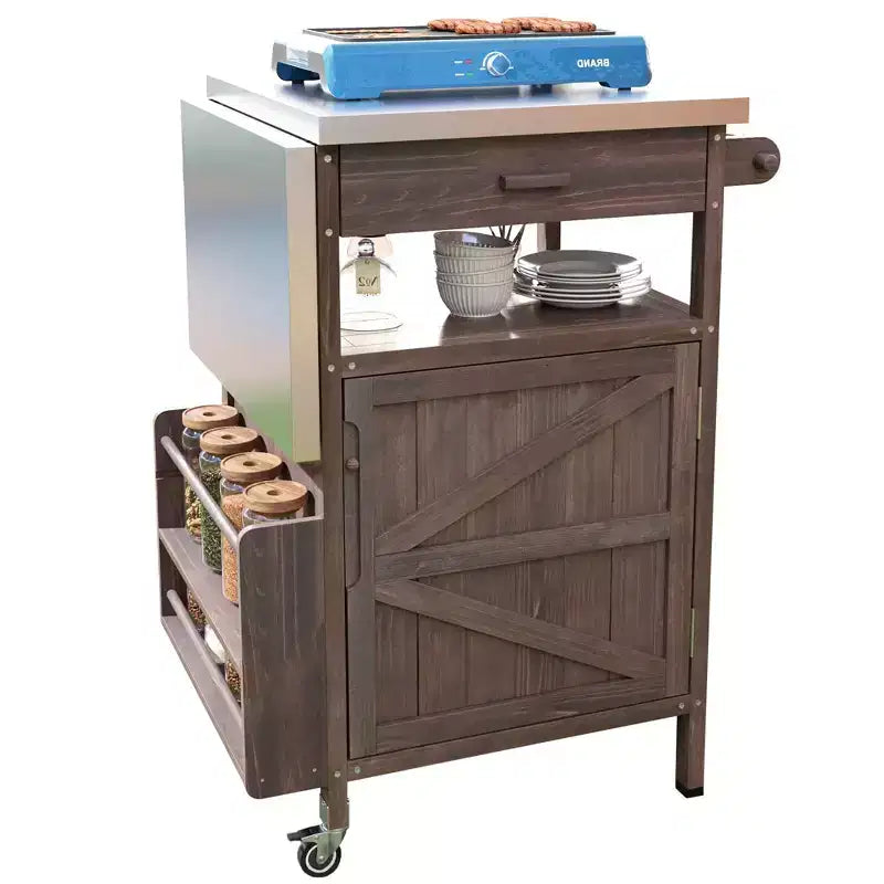 Chariot de grillades avec rangement, îlot de cuisine extérieur pour patio, table de grillades avec roulettes verrouillables et abattant, chariot de barbecue, support de table mobile pour four à pizza