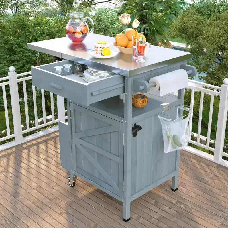 Chariot de grillades avec rangement, îlot de cuisine extérieur pour patio, table de grillades avec roulettes verrouillables et abattant, chariot de barbecue, support de table mobile pour four à pizza
