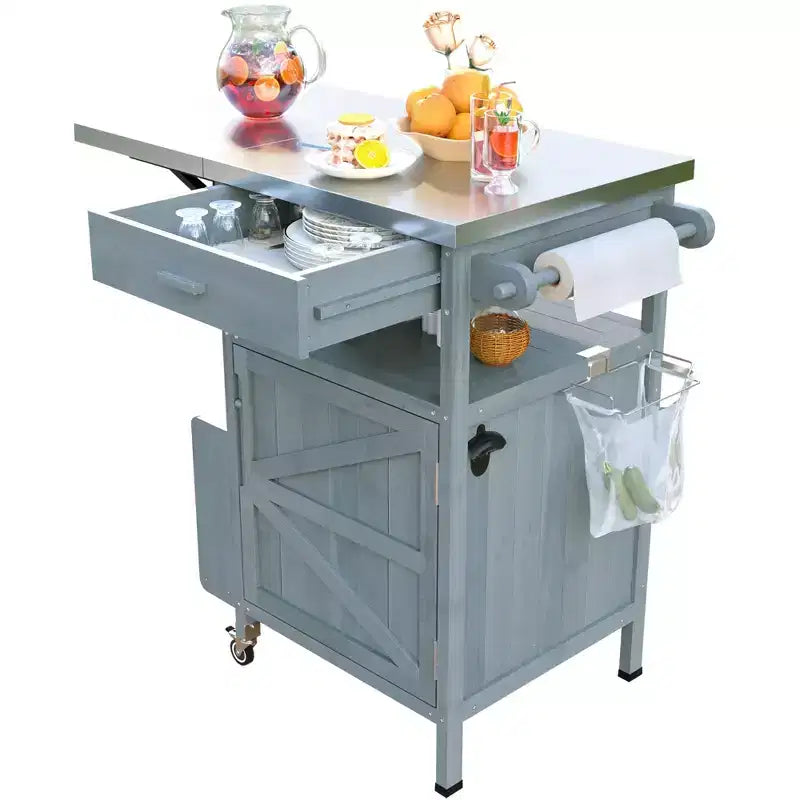Chariot de grillades avec rangement, îlot de cuisine extérieur pour patio, table de grillades avec roulettes verrouillables et abattant, chariot de barbecue, support de table mobile pour four à pizza