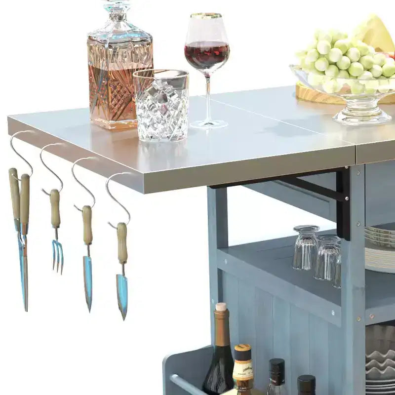 Chariot de grillades avec rangement, îlot de cuisine extérieur pour patio, table de grillades avec roulettes verrouillables et abattant, chariot de barbecue, support de table mobile pour four à pizza