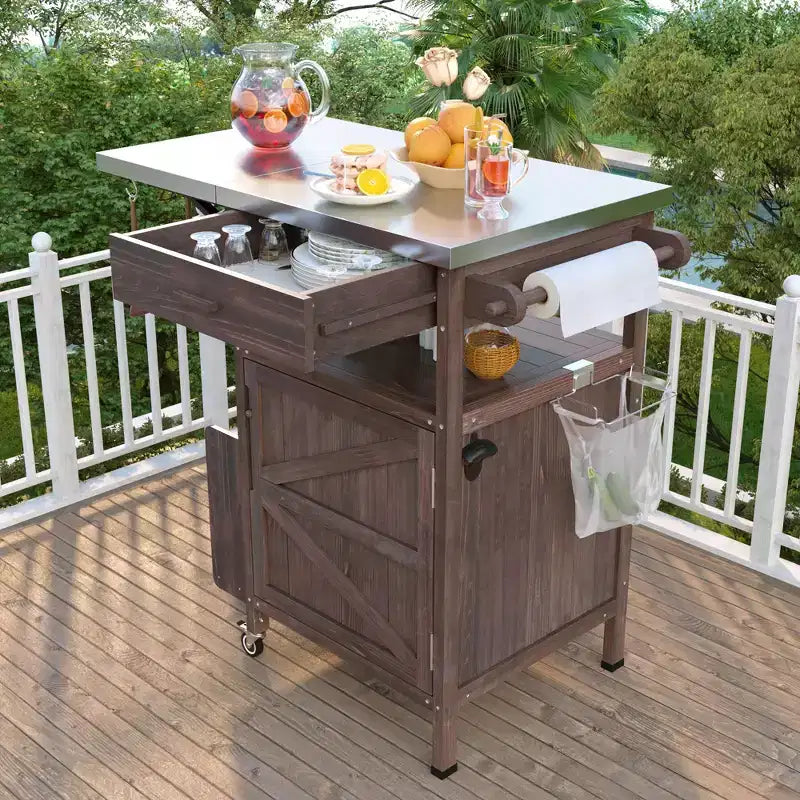 Chariot de grillades avec rangement, îlot de cuisine extérieur pour patio, table de grillades avec roulettes verrouillables et abattant, chariot de barbecue, support de table mobile pour four à pizza
