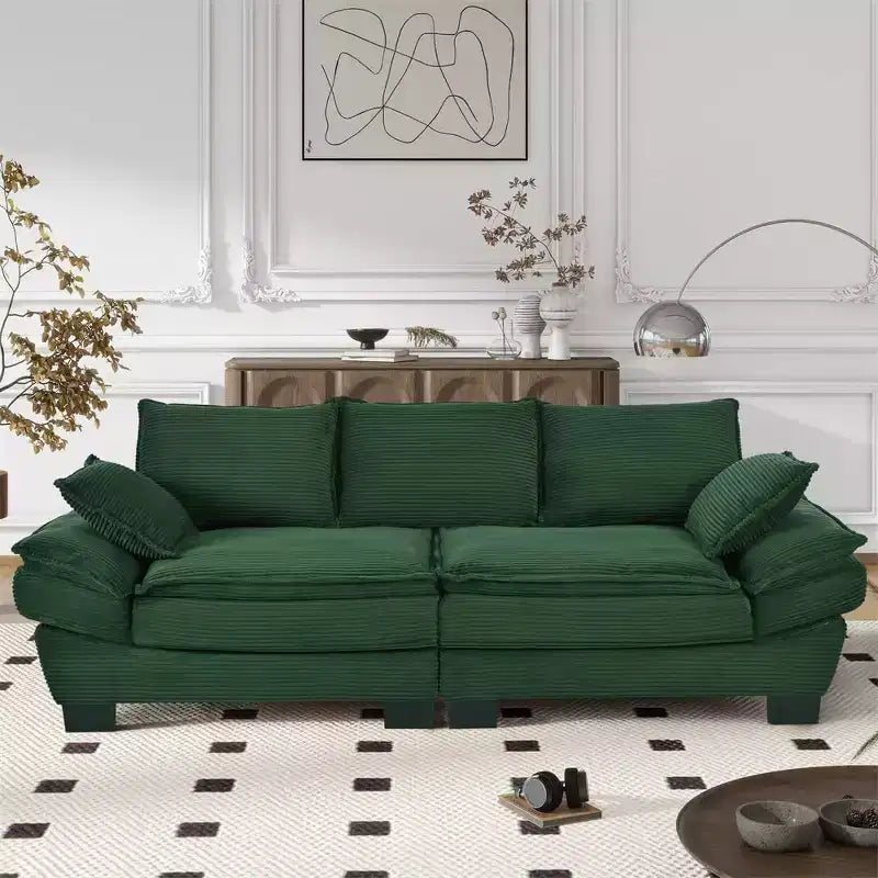 Canapé moderne du milieu du siècle, petit canapé en velours côtelé avec 2 coussins, dossier confortable, canapé pour salon et chambre