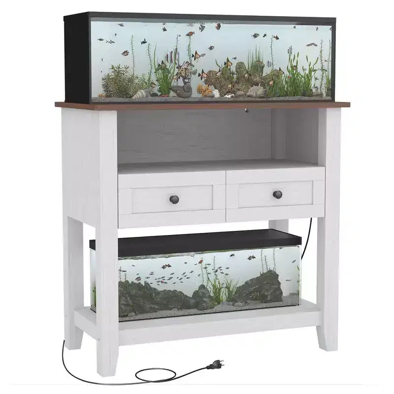 Meuble d'aquarium 75 à 110 litres avec station de charge, support pour aquarium robuste de 300 kg avec tiroirs
