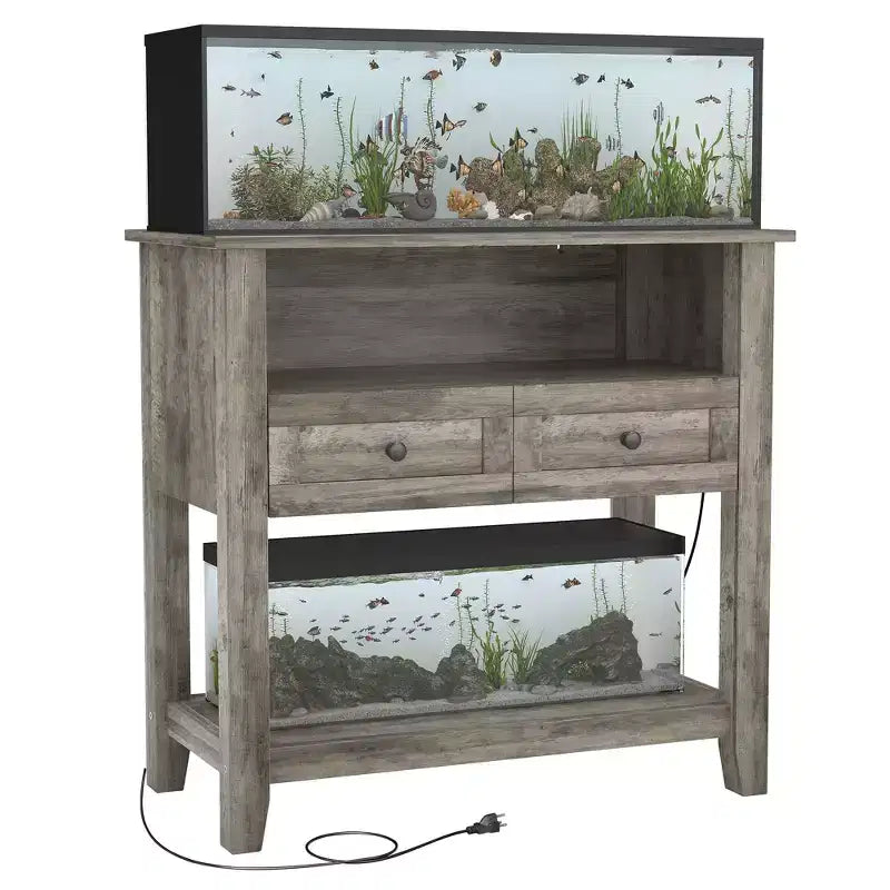 Meuble d'aquarium 75 à 110 litres avec station de charge, support pour aquarium robuste de 300 kg avec tiroirs