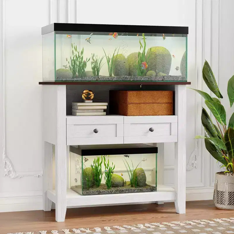 Meuble d'aquarium 75 à 110 litres avec station de charge, support pour aquarium robuste de 300 kg avec tiroirs