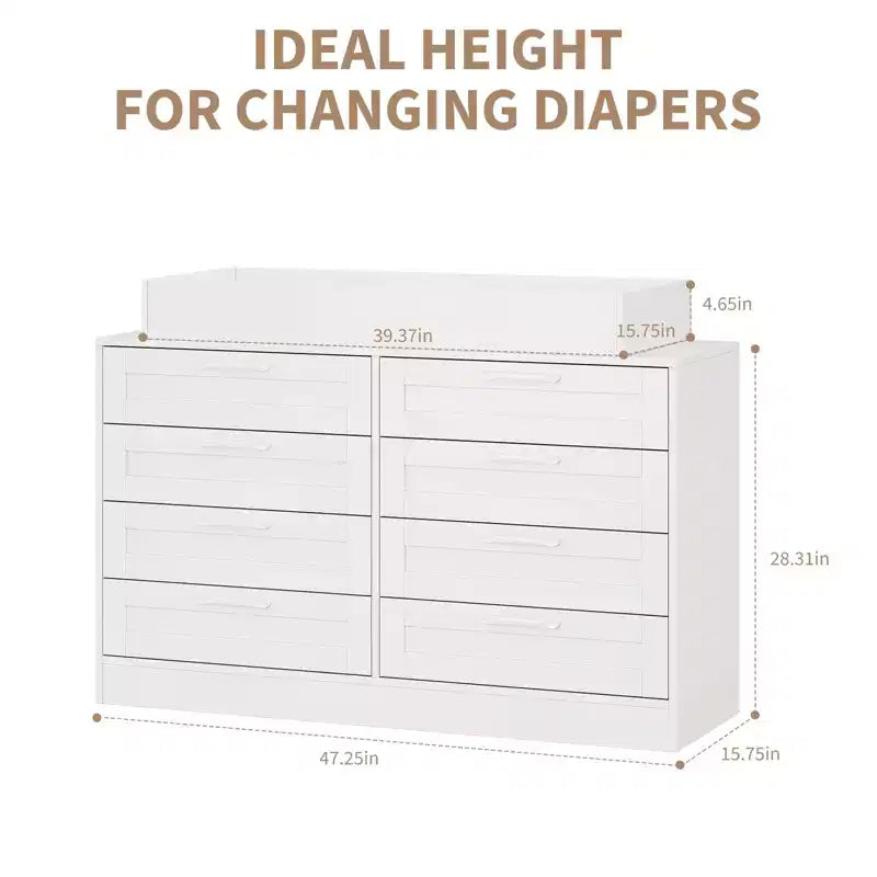 Commode à langer avec 8 tiroirs en bois (sans matelas)