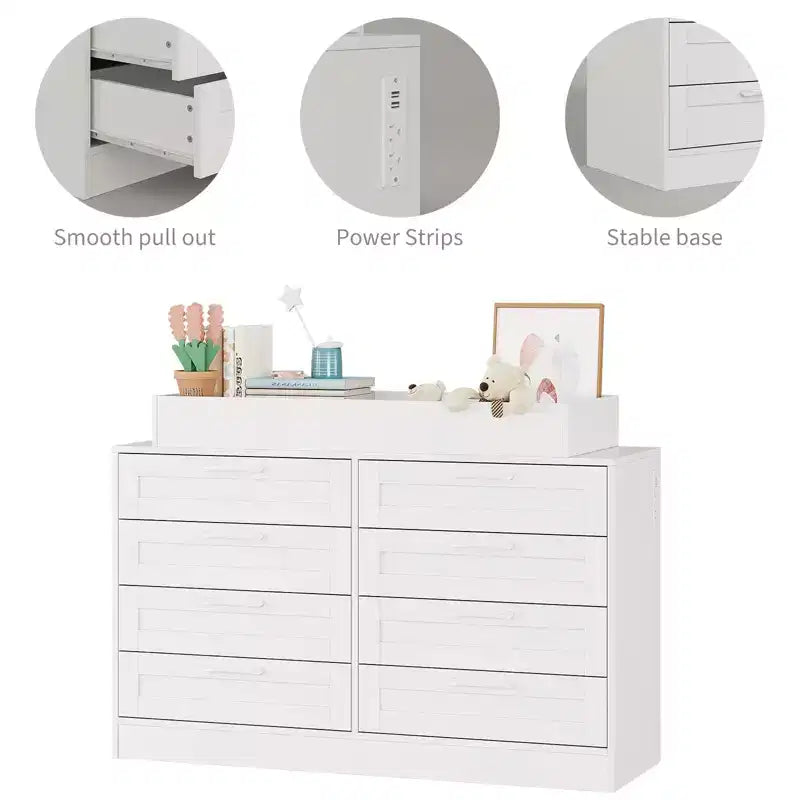 Commode à langer avec 8 tiroirs en bois (sans matelas)