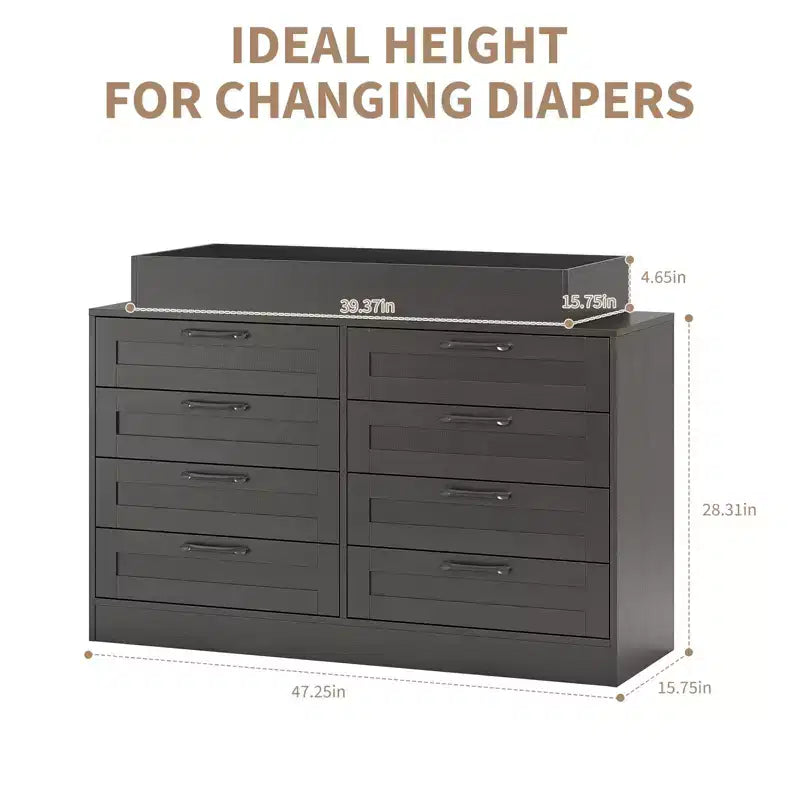 Commode à langer avec 8 tiroirs en bois (sans matelas)
