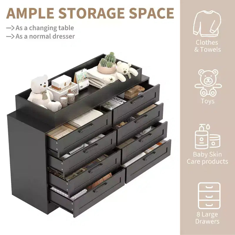 Commode à langer avec 8 tiroirs en bois (sans matelas)