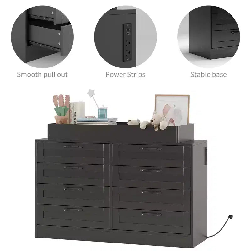 Commode à langer avec 8 tiroirs en bois (sans matelas)