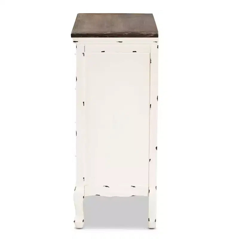 Meuble de rangement à 5 tiroirs en bois bicolore noyer brun/blanc