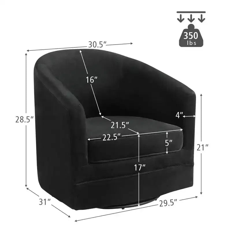 Fauteuil pivotant moderne en velours avec piètement métallique