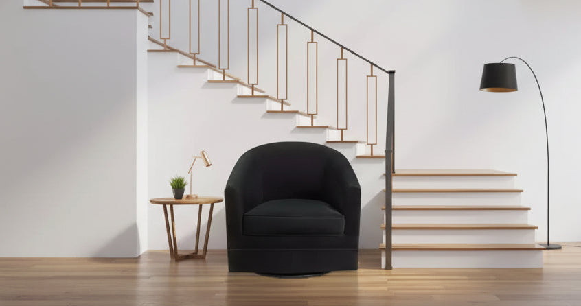 Fauteuil pivotant moderne en velours avec piètement métallique