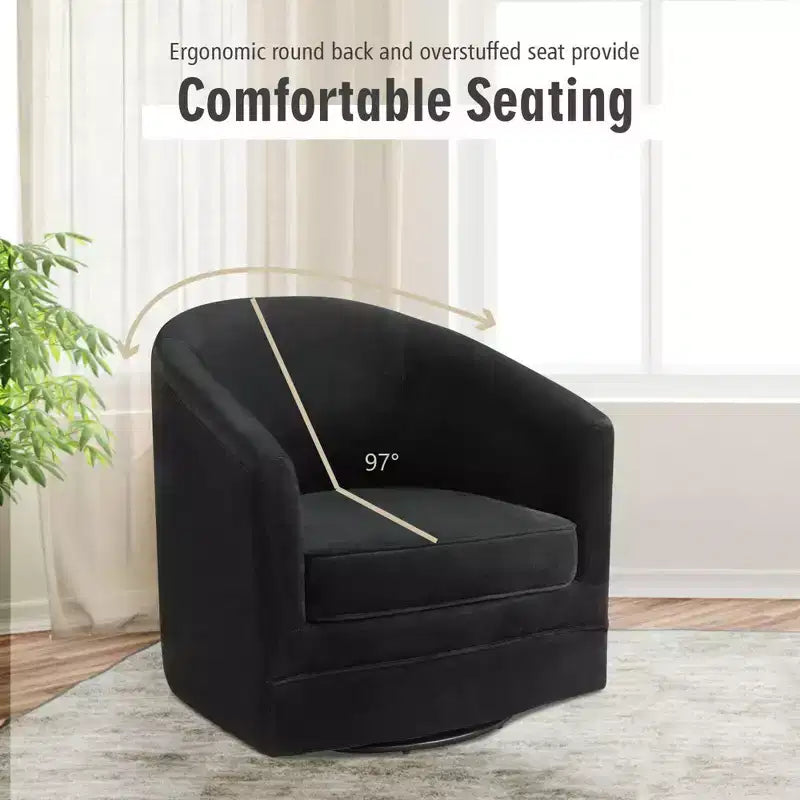 Fauteuil pivotant moderne en velours avec piètement métallique