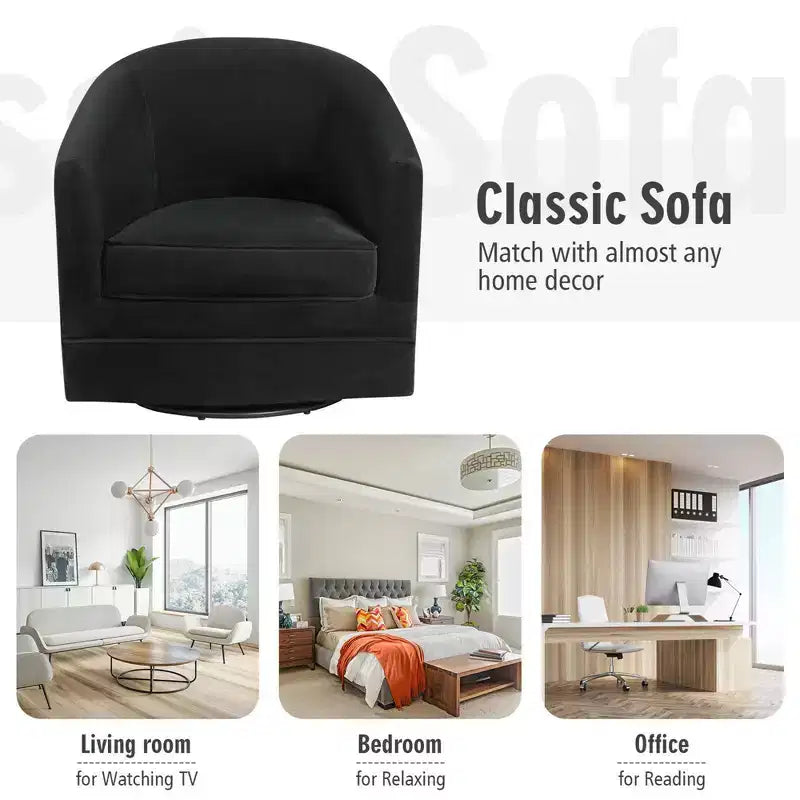 Fauteuil pivotant moderne en velours avec piètement métallique