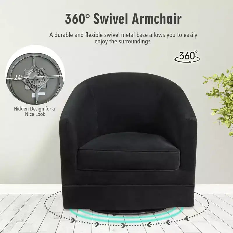 Fauteuil pivotant moderne en velours avec piètement métallique