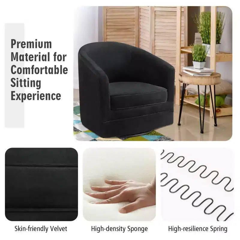 Fauteuil pivotant moderne en velours avec piètement métallique