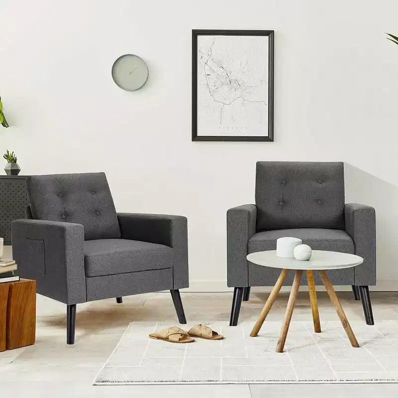 Lot de 2 fauteuils d'appoint rembourrés avec pieds en bois