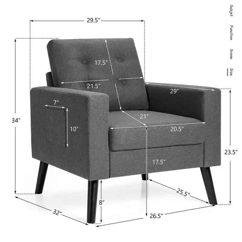 Lot de 2 fauteuils d'appoint rembourrés avec pieds en bois