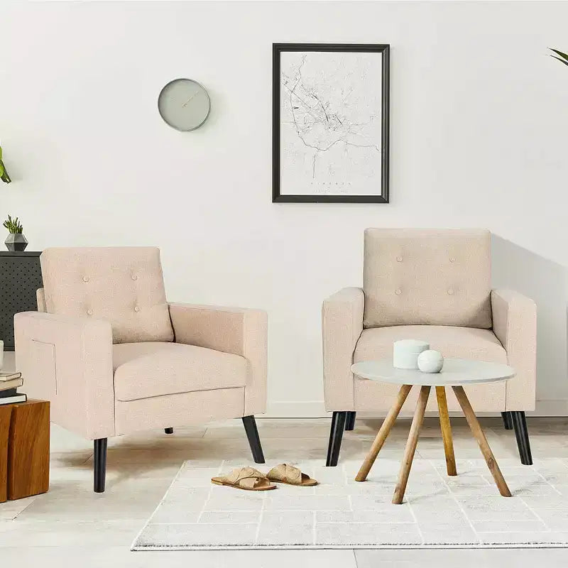 Lot de 2 fauteuils d'appoint rembourrés avec pieds en bois