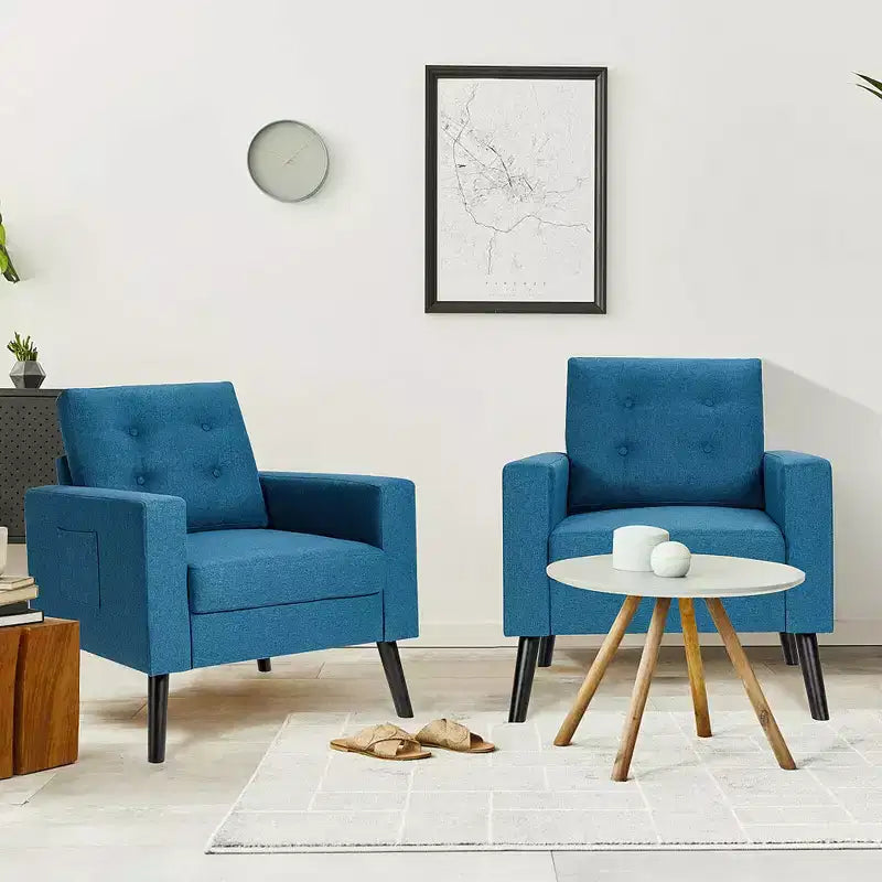 Lot de 2 fauteuils d'appoint rembourrés avec pieds en bois