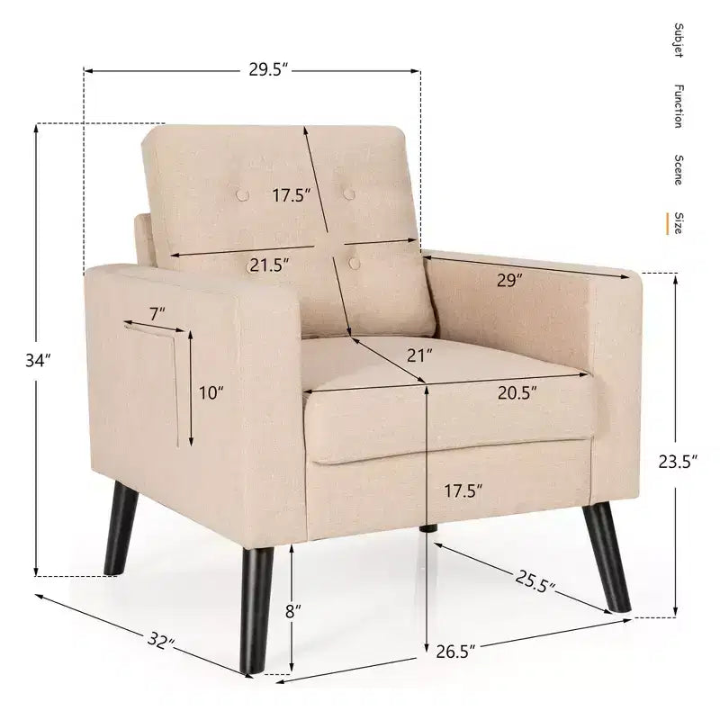 Lot de 2 fauteuils d'appoint rembourrés avec pieds en bois
