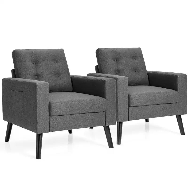 Lot de 2 fauteuils d'appoint rembourrés avec pieds en bois
