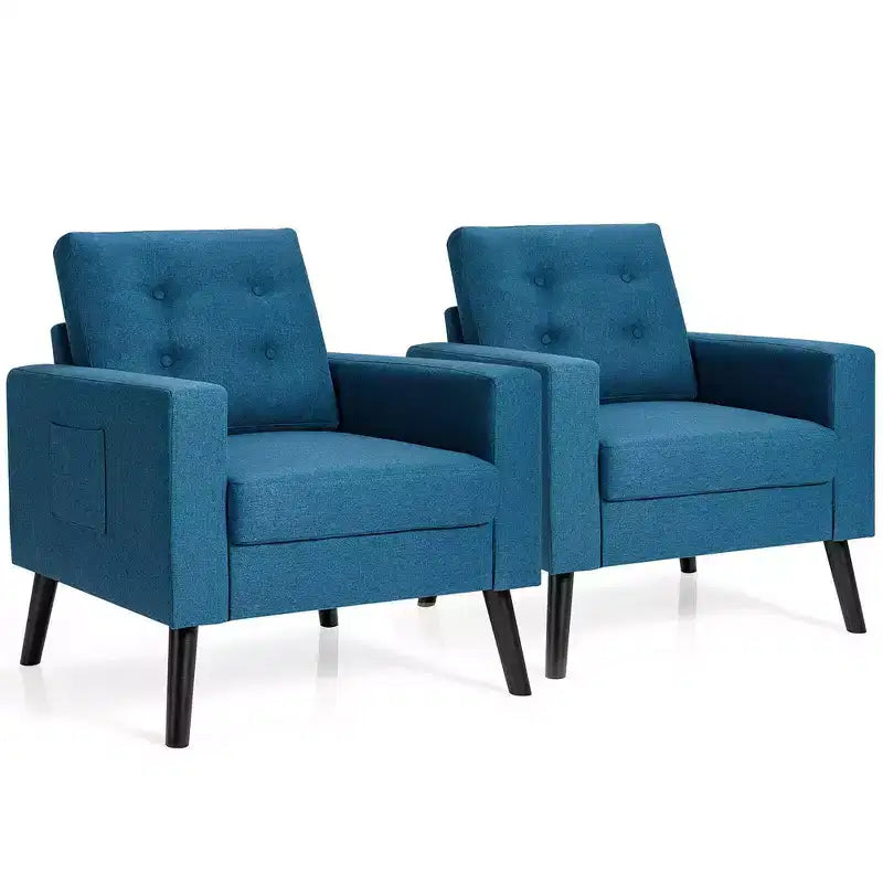 Lot de 2 fauteuils d'appoint rembourrés avec pieds en bois