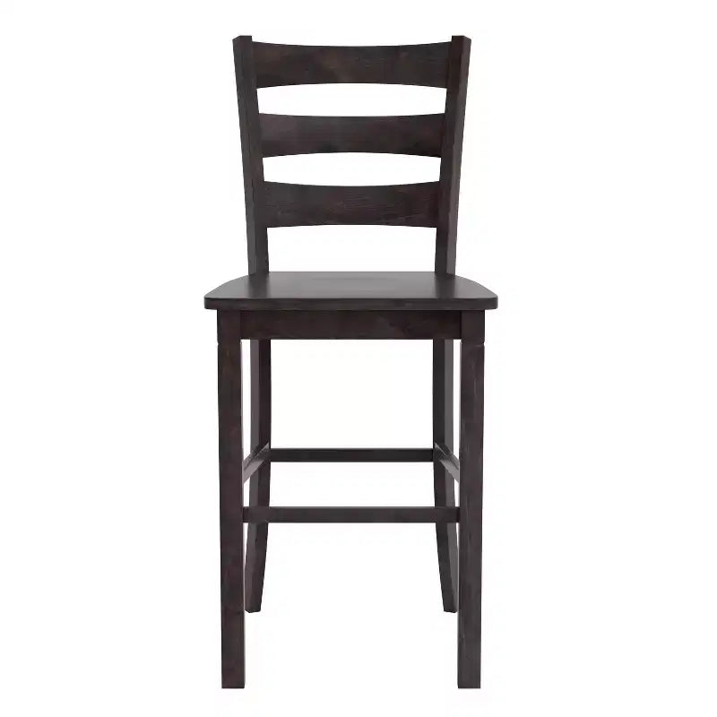 Ensemble de deux tabourets de bar à hauteur de comptoir classiques en bois à dossier échelle avec assise en bois massif