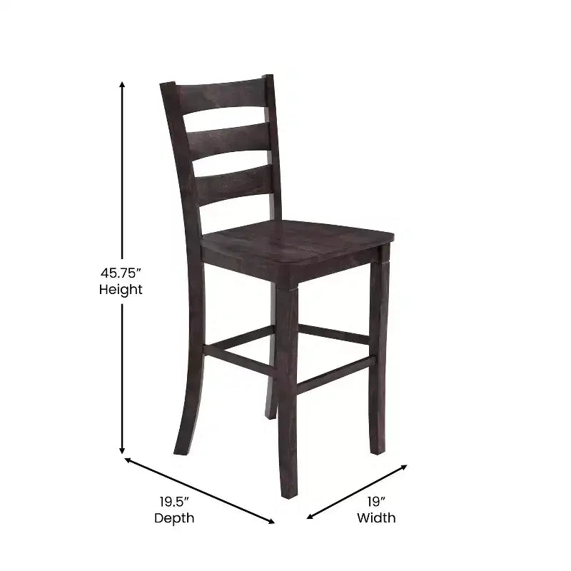 Ensemble de deux tabourets de bar à hauteur de comptoir classiques en bois à dossier échelle avec assise en bois massif