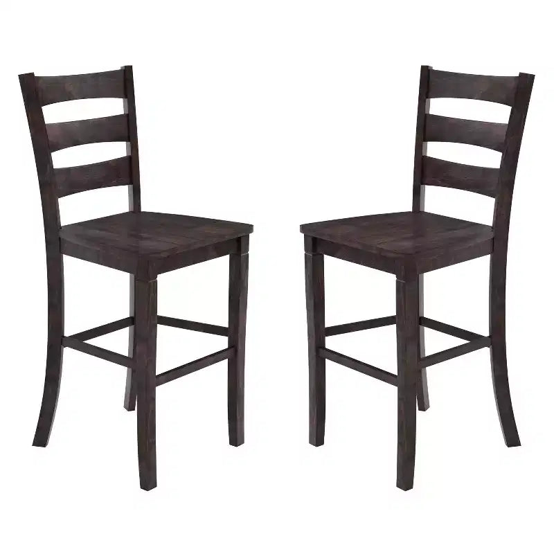 Merrick Lane Set of Two Classic Wooden Ladderback Counter Height Barstools with Solid Wood Seats