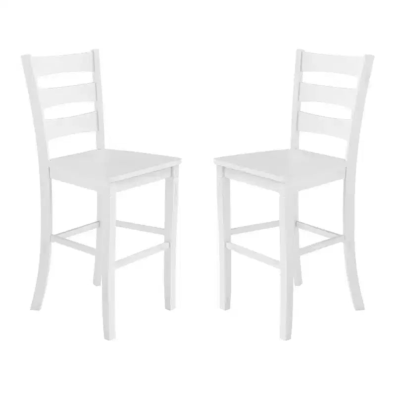 Ensemble de deux tabourets de bar à hauteur de comptoir classiques en bois à dossier échelle avec assise en bois massif