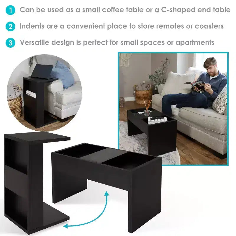 Table basse d'appoint 2-en-1 décorative et polyvalente pour l'intérieur