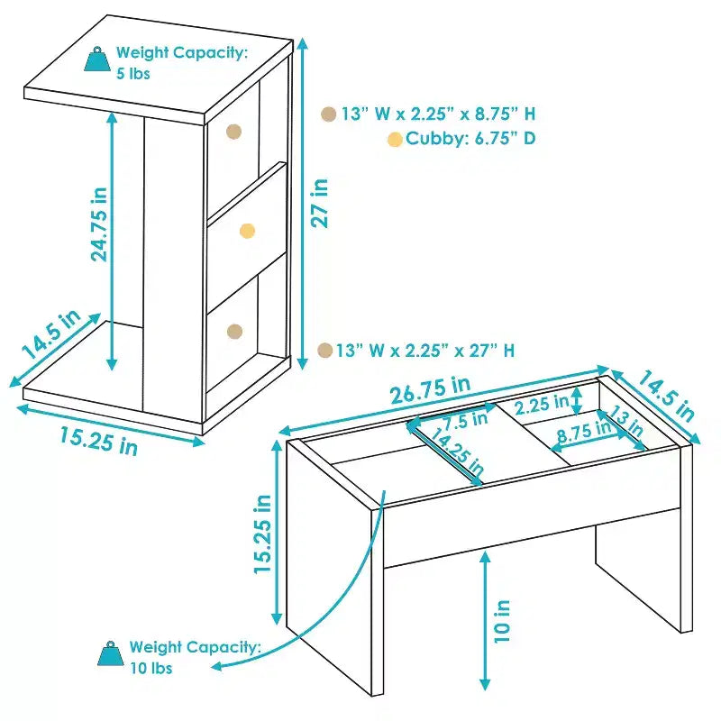 Table basse d'appoint 2-en-1 décorative et polyvalente pour l'intérieur