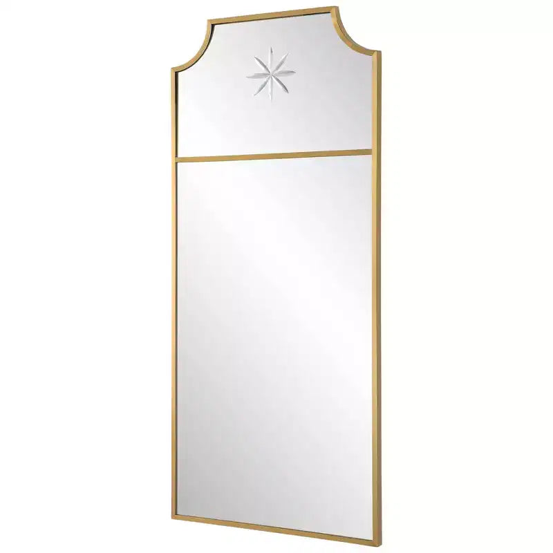 Miroir mural décoratif de vanité rectangulaire, coins arrondis, cadre en laiton brossé satiné, 18 de large, pour salle de bain, chambre à coucher, salon