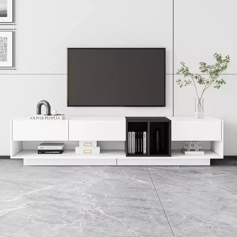 Meuble TV élégant de 74,8 po pour téléviseurs jusqu'à 80 po, console multimédia bicolore avec compartiment multifonctionnel