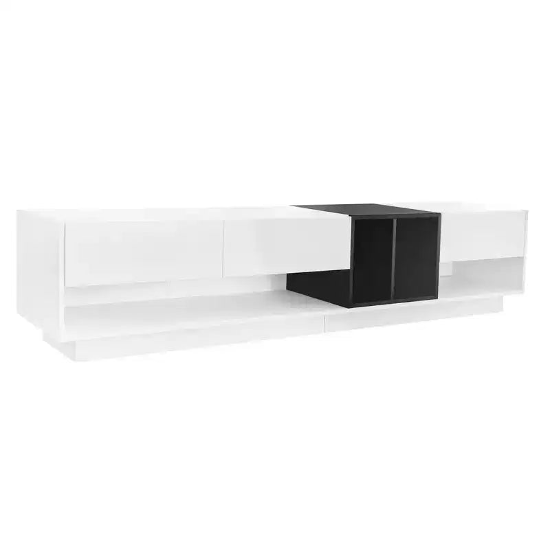 Meuble TV élégant de 74,8 po pour téléviseurs jusqu'à 80 po, console multimédia bicolore avec compartiment multifonctionnel