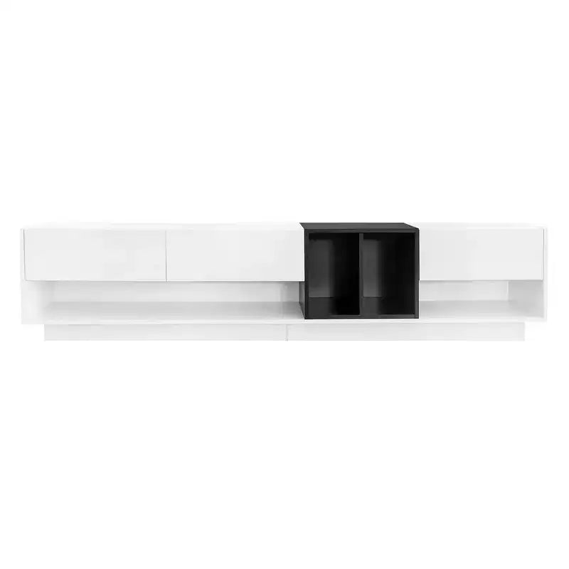 Meuble TV élégant de 74,8 po pour téléviseurs jusqu'à 80 po, console multimédia bicolore avec compartiment multifonctionnel